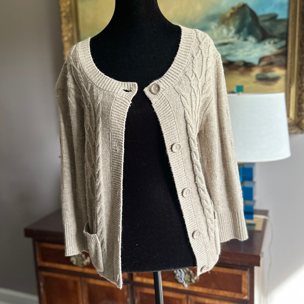MNG by Mango Beige Button-Up Sweater Cardigan